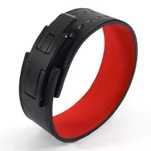 The black and red lever belt showing the red inner lining
