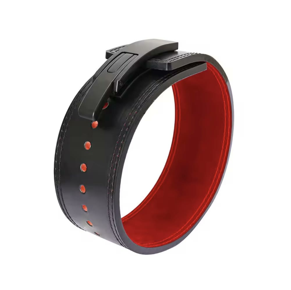 The black and red lever belt showing the red inner lining